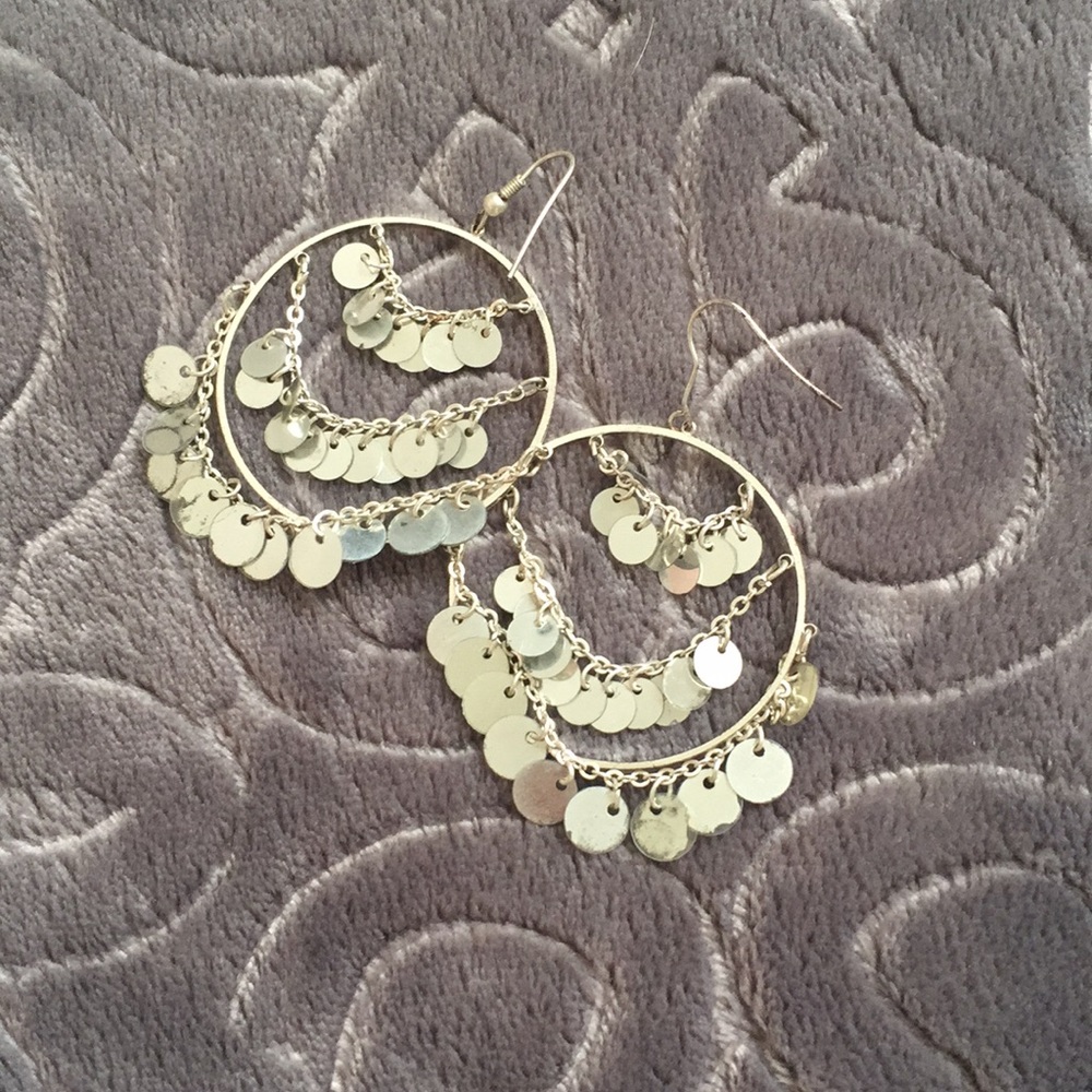 Sequin Dangle Silver Hoops